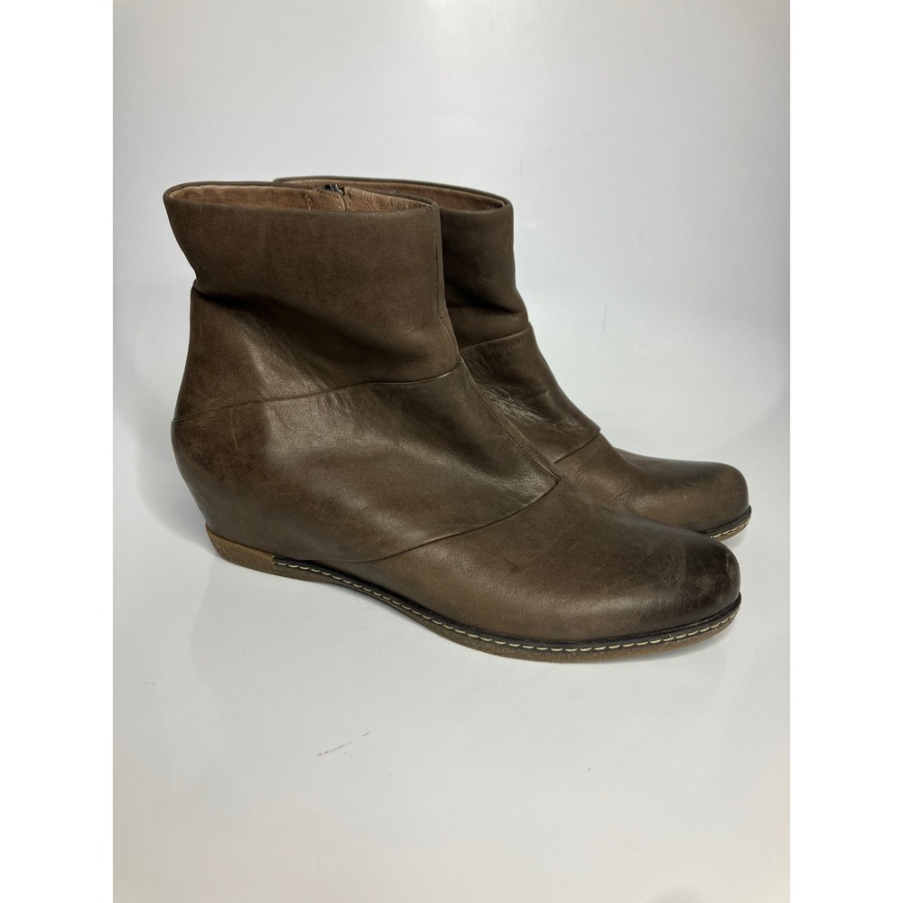 Dansko Lettie Ankle Boots Womens 40 Brown Excellent Leather Wedge Zip Up Booties